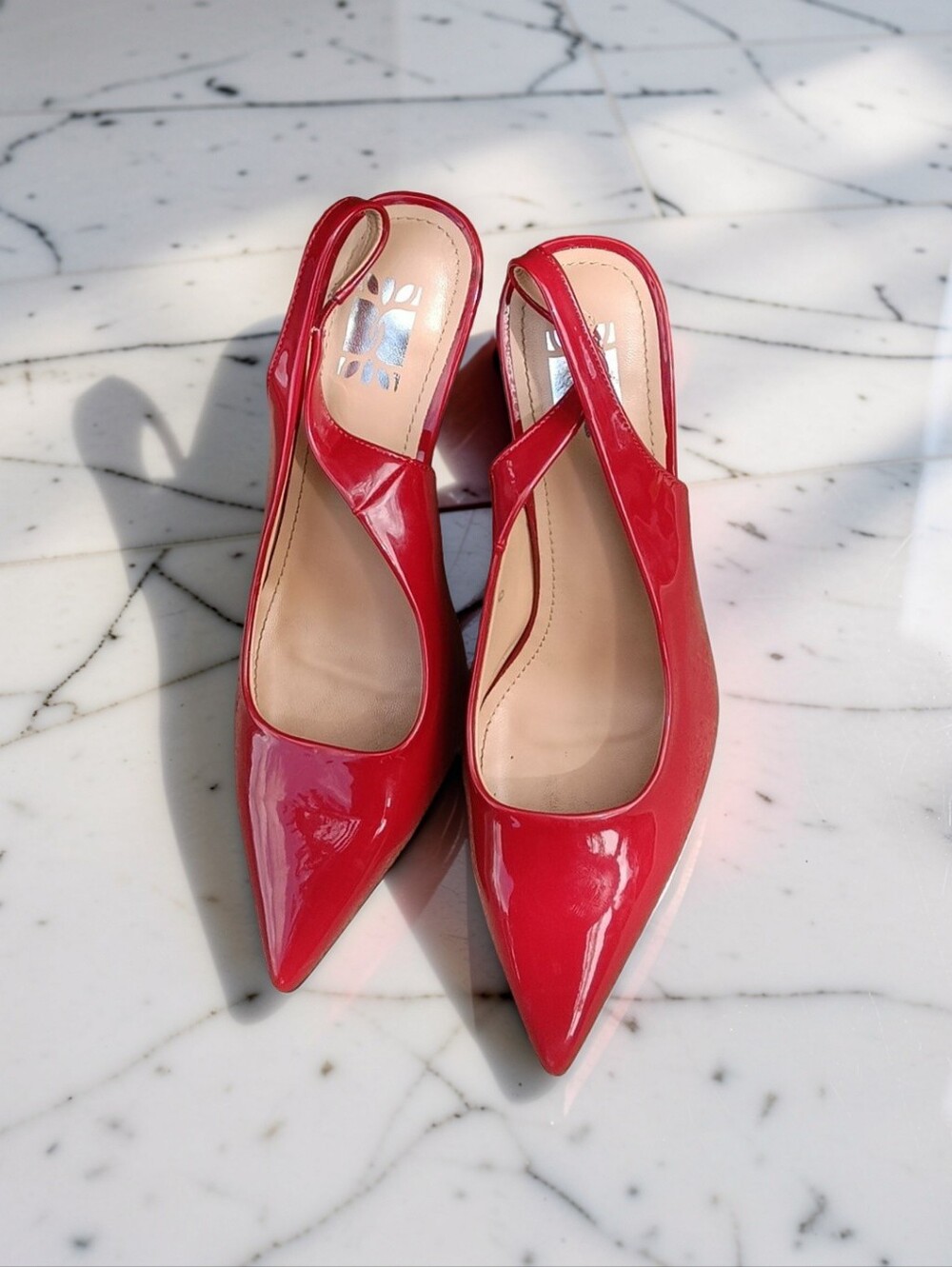 Red Patent Slingback Pointed-Toe Pumps